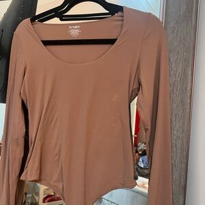 Pumiey Women's Tan Long Sleeve Bodysuit